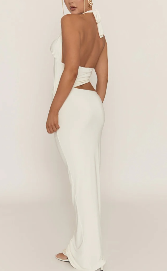 WHITE HALTERNECK CUT OUT MAXI DRESS