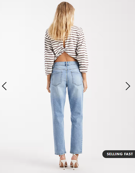ASOS DESIGN slim fit mom jeans in mid blue