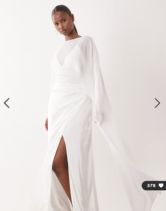 TFNC - bridal satin cami mesh cape detail maxi dress in ivory
