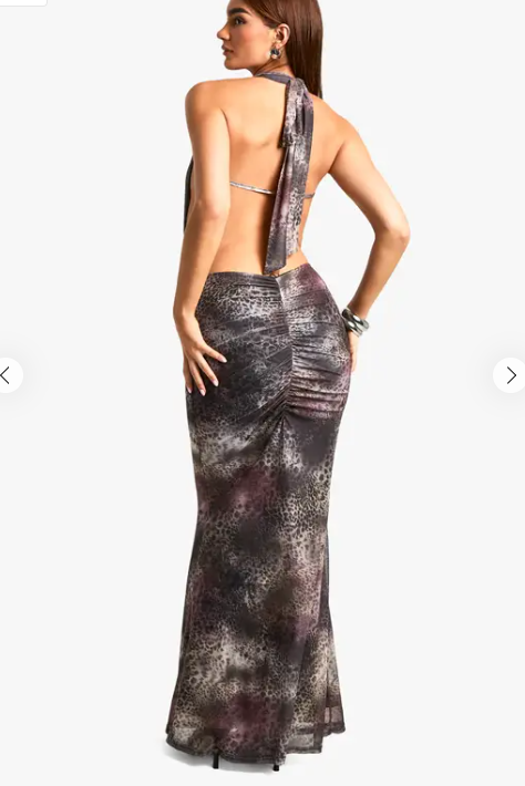 boohoo Leopard Cowl Halterneck Maxi Dress