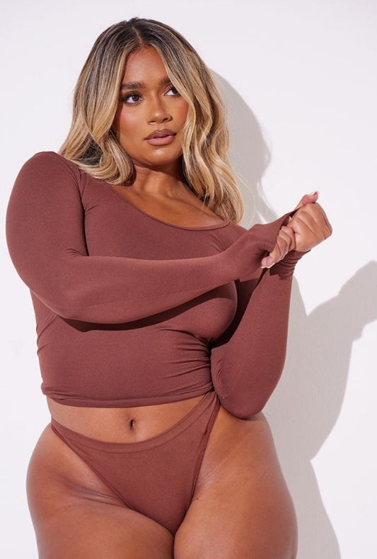 Shape Chocolate Stretch Seamless Long Sleeve Longline Top