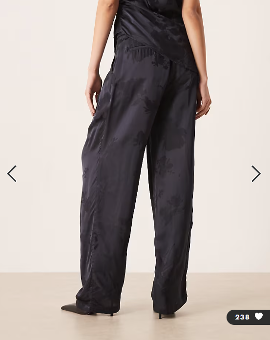 ASOS DESIGN tailored high waist straight leg satin jacquard trousers co-ord in navy
