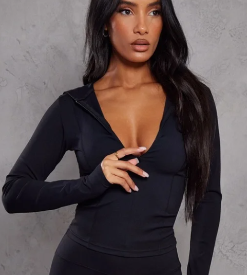 Plt - Black Sculpt Luxe Long Sleeve Hooded Gym Jacket