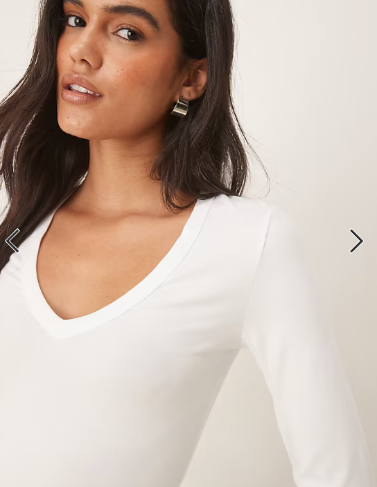 ASOS DESIGN basic long sleeve v neck fitted top in white