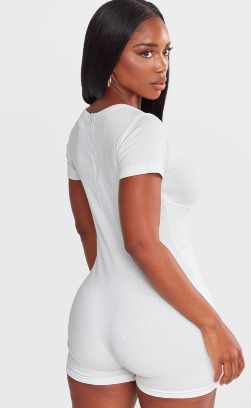 Shape Cream Rib Seam Detail Short Sleeve Unitard