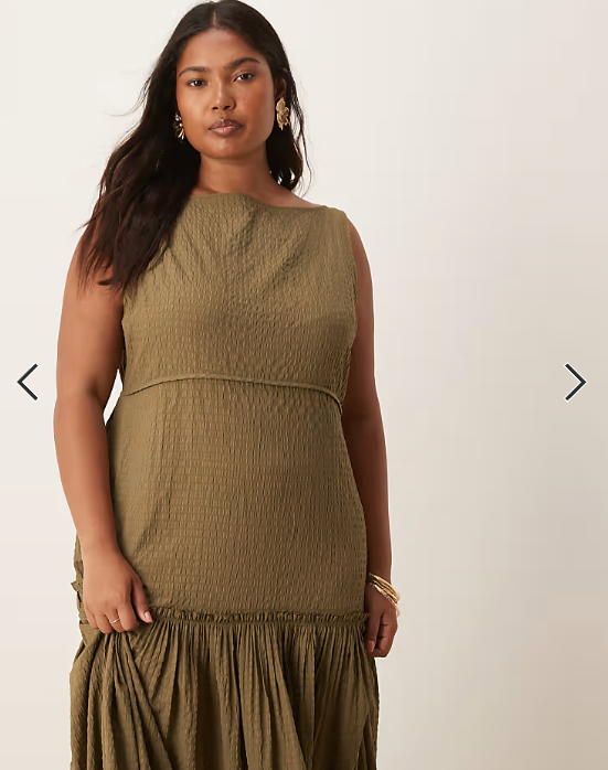 ASOS DESIGN Curve crinkle slash neck maxi dress with seaming detail