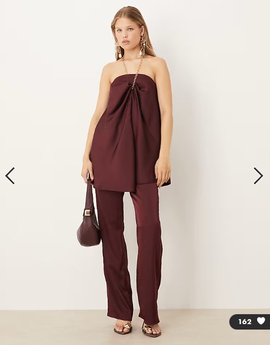 ASOS DESIGN gold chain halter neck satin top co-ord in plum