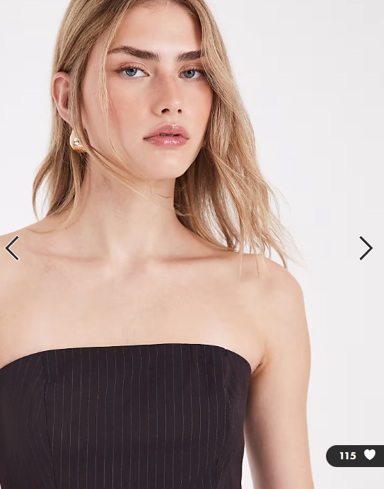 ASOS DESIGN tailored curved hem peplum bandeau co-ord top in burgundy pinstripe