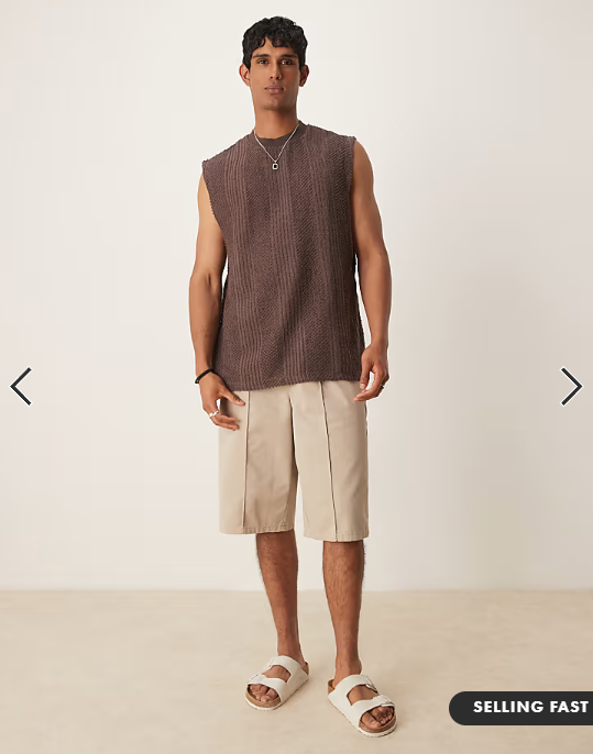 ASOS DESIGN oversized vest in brown textured fabric.