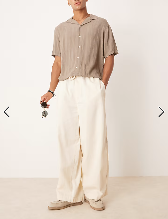 ASOS DESIGN lightweight herringbone parachute trousers in ecru
