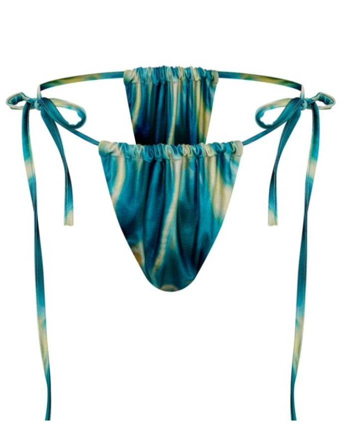 Blue Water Print Tie Side Bikini Bottoms