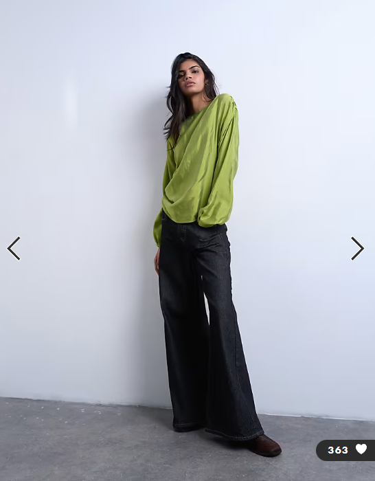 Topshop long sleeve ruched side top in green