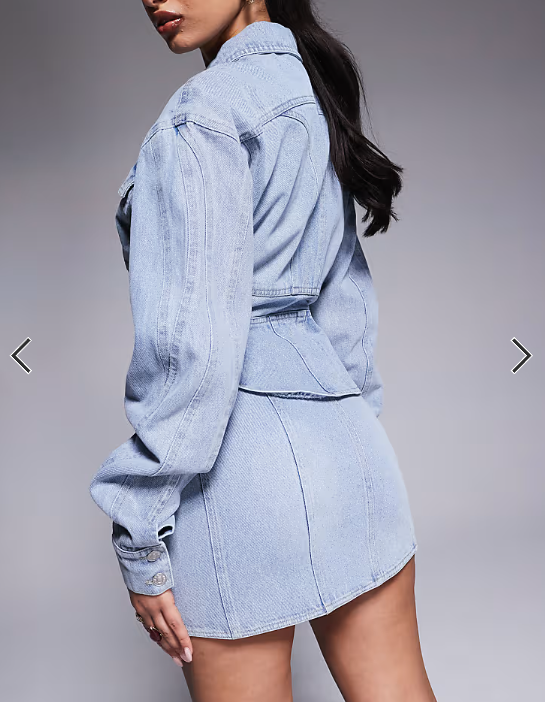 Wanderdoll Alix denim seam detail mini skirt in light blue wash - part of a set