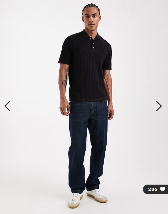 ONLY & SONS open knit polo in black