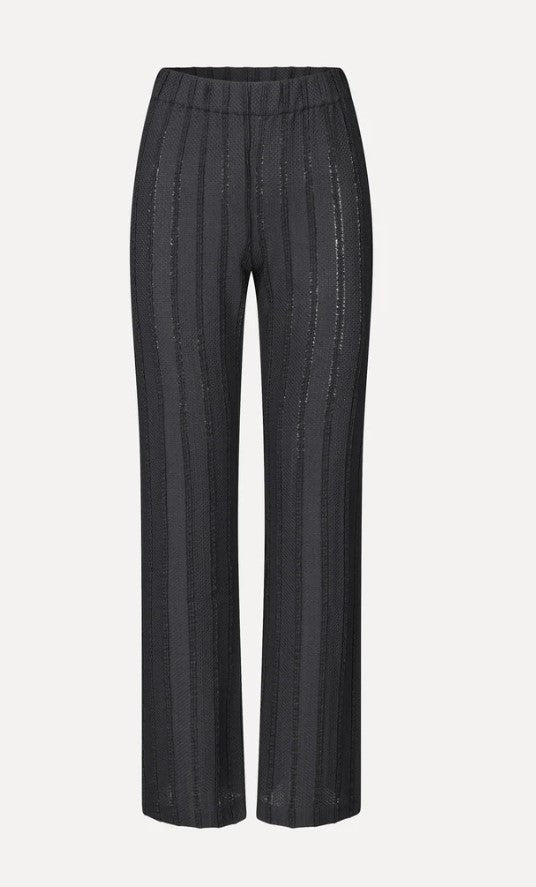 Elasticated Straight Long Pants - Black