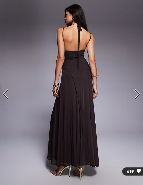 ASOS DESIGN mesh maxi dress with exposed seam detail in brown