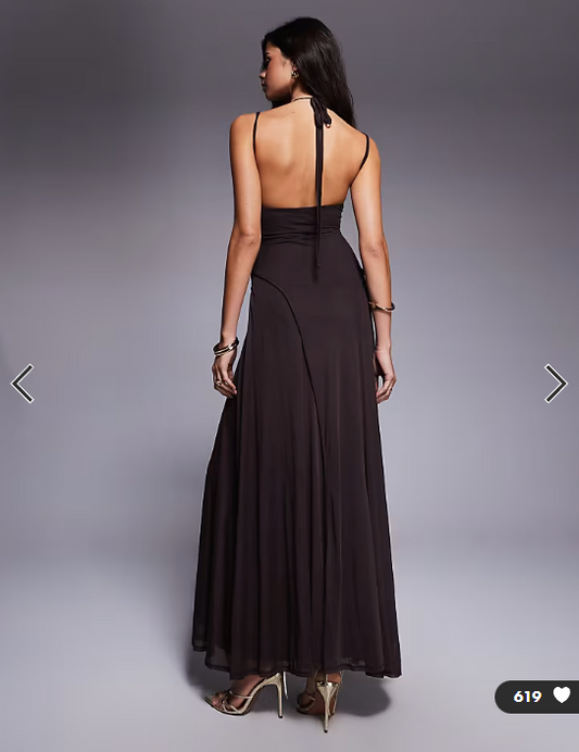 ASOS DESIGN mesh maxi dress with exposed seam detail in brown