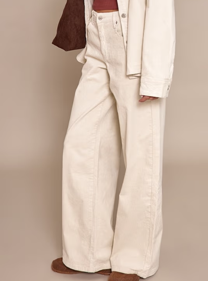 Prettylittlething Ecru Cord Wide Leg Jeans