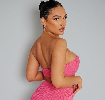 PINK RIB KNIT BOW BANDEAU TOP