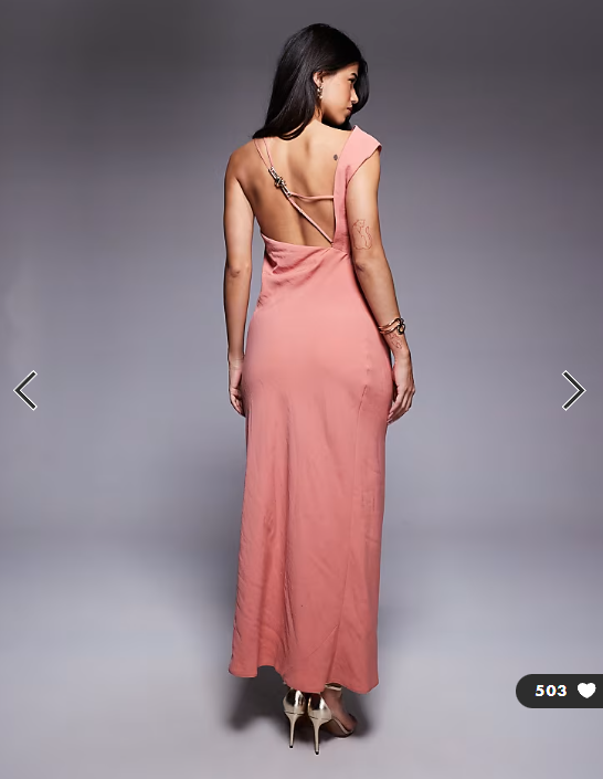 ASOS DESIGN one shoulder midi dress with back trim detail in pink