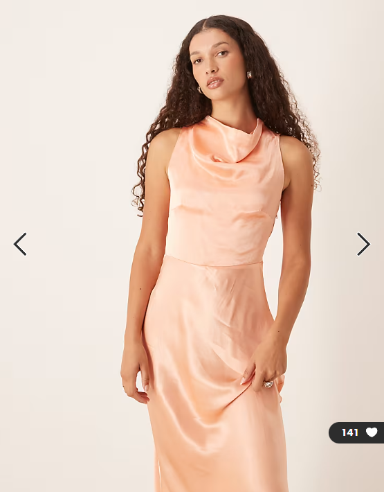 Nobody's Child Frances satin high neck drape detail midi dress in pale orange