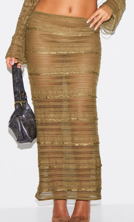 Petite Khaki Extreme Low Waist Maxi Skirt