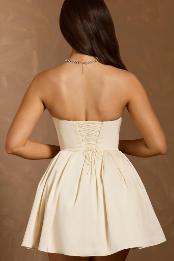 OhPolly- Cowl Neck Satin Mini Dress in Ivory