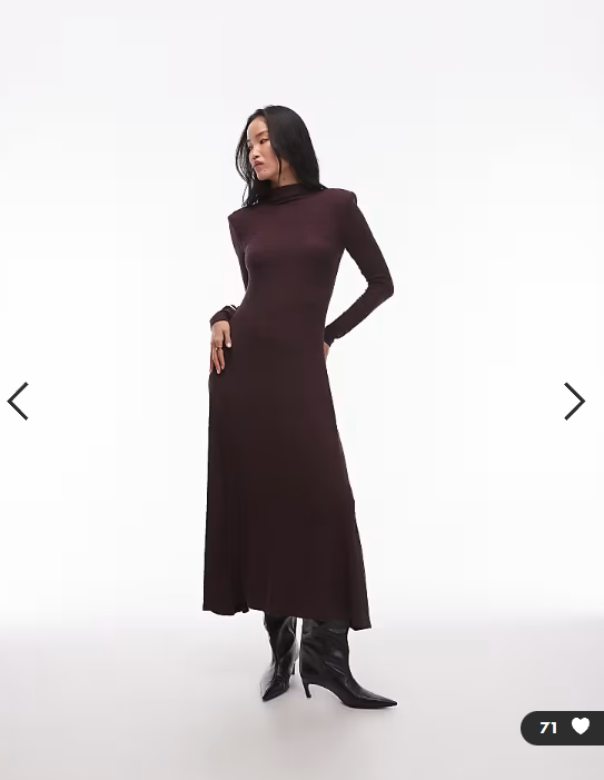 & Other Stories jersey second skin long sleeve maxi dress in brown jacquard