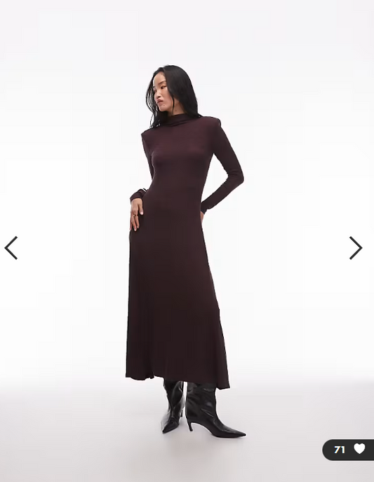 & Other Stories jersey second skin long sleeve maxi dress in brown jacquard