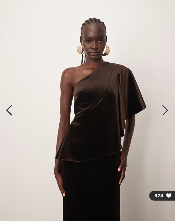 ARRANGE one shoulder velvet bodice maxi dress in chocolate