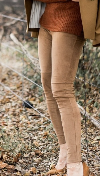 H&M - H&M Camel Skinny Biker Pants in faux suede