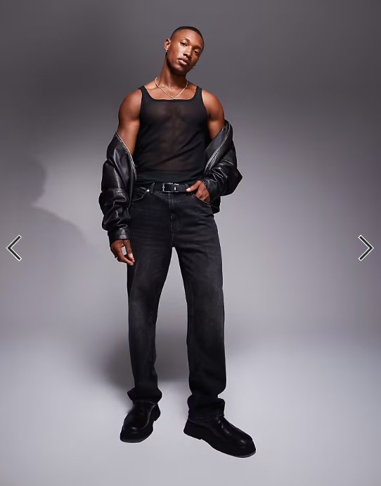 ASOS DESIGN square neck muscle fit vest in black mesh .