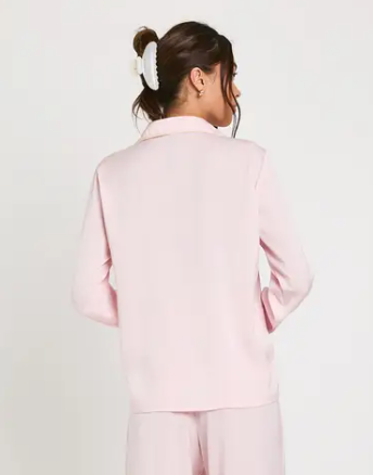 boohoo Satin Piping Detail Long Sleeve Shirt