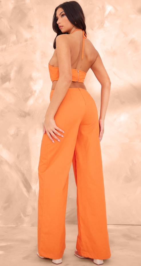 Orange Cut Out Ring Detail Halterneck Jumpsuit