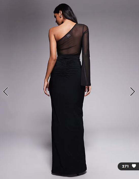 ASOS DESIGN mesh panelled one shoulder maxi dress in black