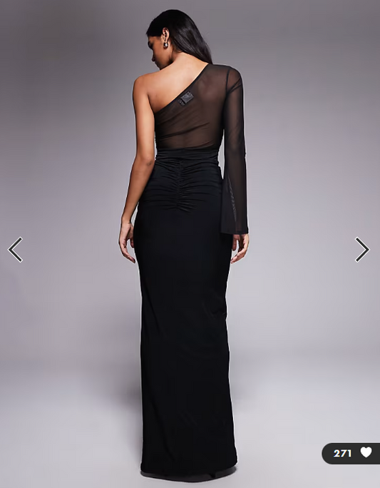 ASOS DESIGN mesh panelled one shoulder maxi dress in black