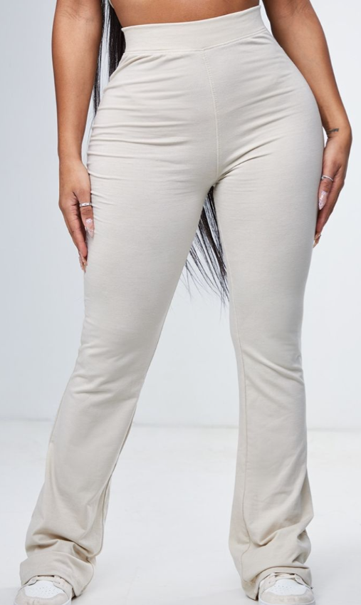 Shape Oatmeal Cotton High Waist Flared Trousers