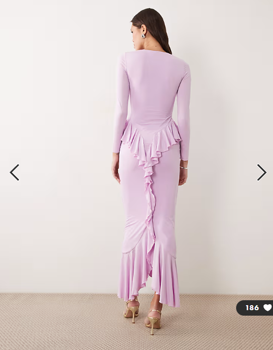 Ruched & Ready sculpting long sleeve ruffle drape detail maxi dress in lilac