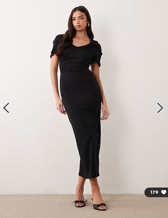ASOS DESIGN ruched v neck midi dress in black