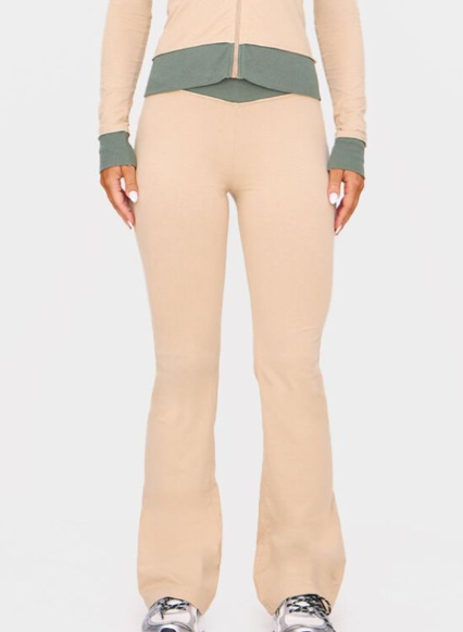 Beige Flared Contrast Leggings