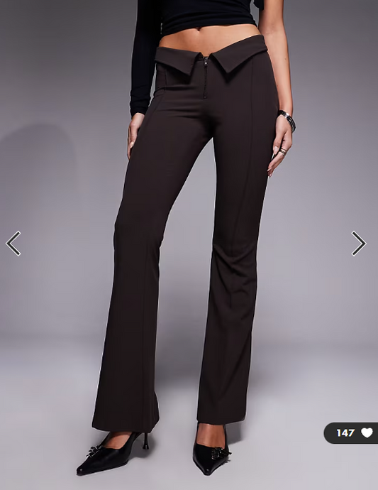 Monki bengaline flared tailored trousers in chocolate brown