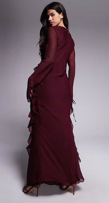 Asos - Daska chiffon ruffle maxi dress in burgundy