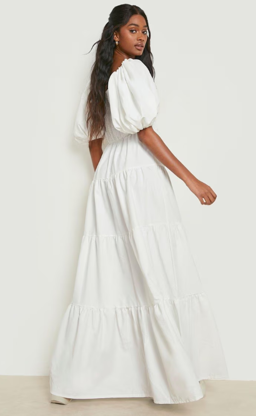 Boohoo - Extreme Puff Sleeve Shirred Maxi Smock Dress - white