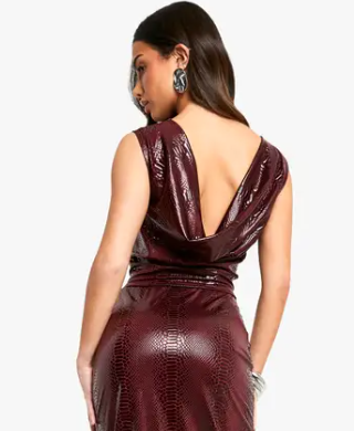 boohoo Petite PU Snakeskin Cowl Neck Top