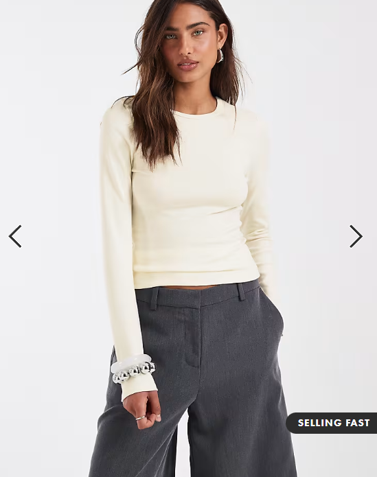 ASOS DESIGN clean fitted long sleeve top in ivory