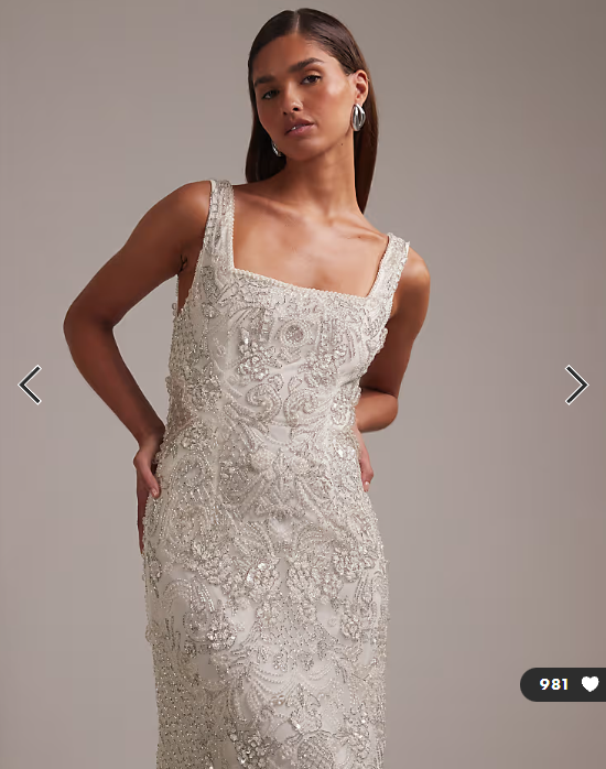 ASOS DESIGN ornate crystal embellished square neck maxi wedding dress in ivory