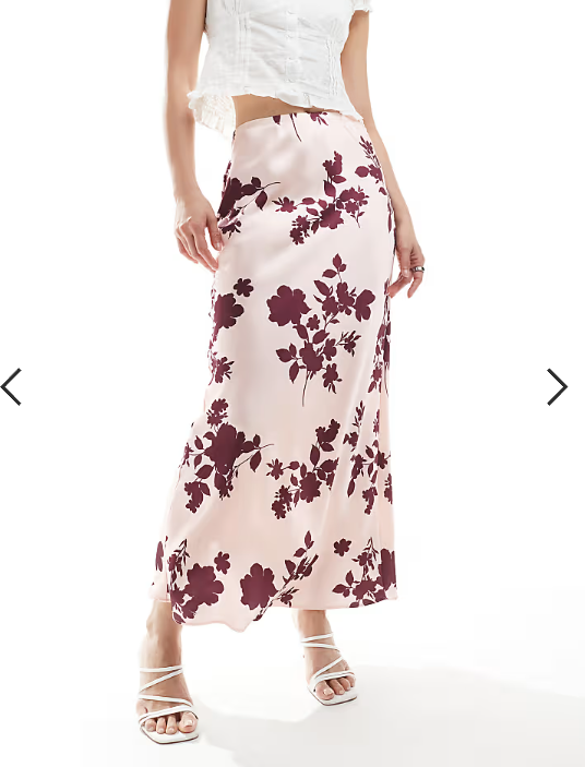 New Look floral satin midi skirt in pink
