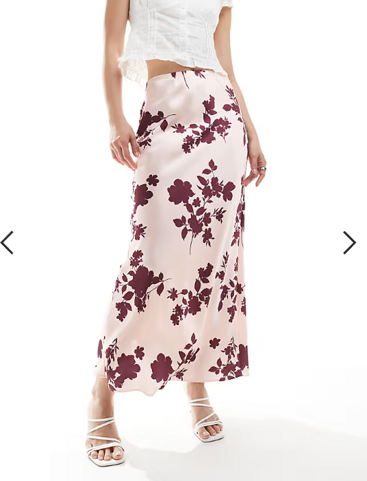 New Look floral satin midi skirt in pink