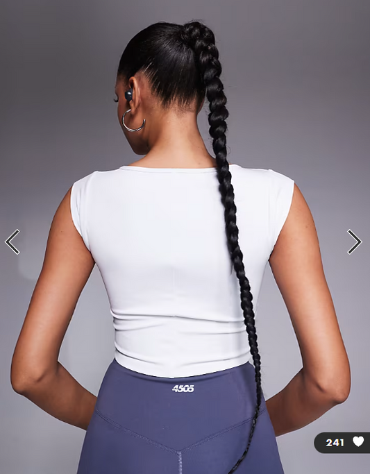 4505 active square neck cap sleeve top in white