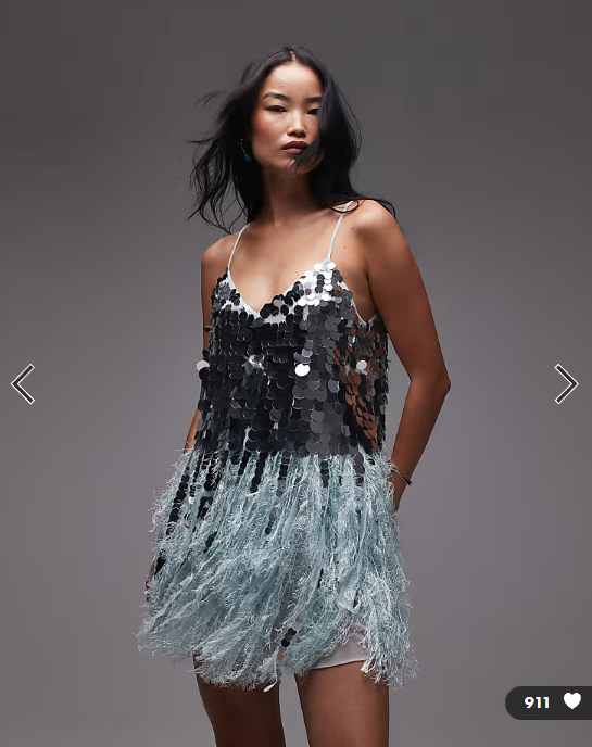 ASOS ARCHIVE paillette sequin mini dress with faux feather hem in blue